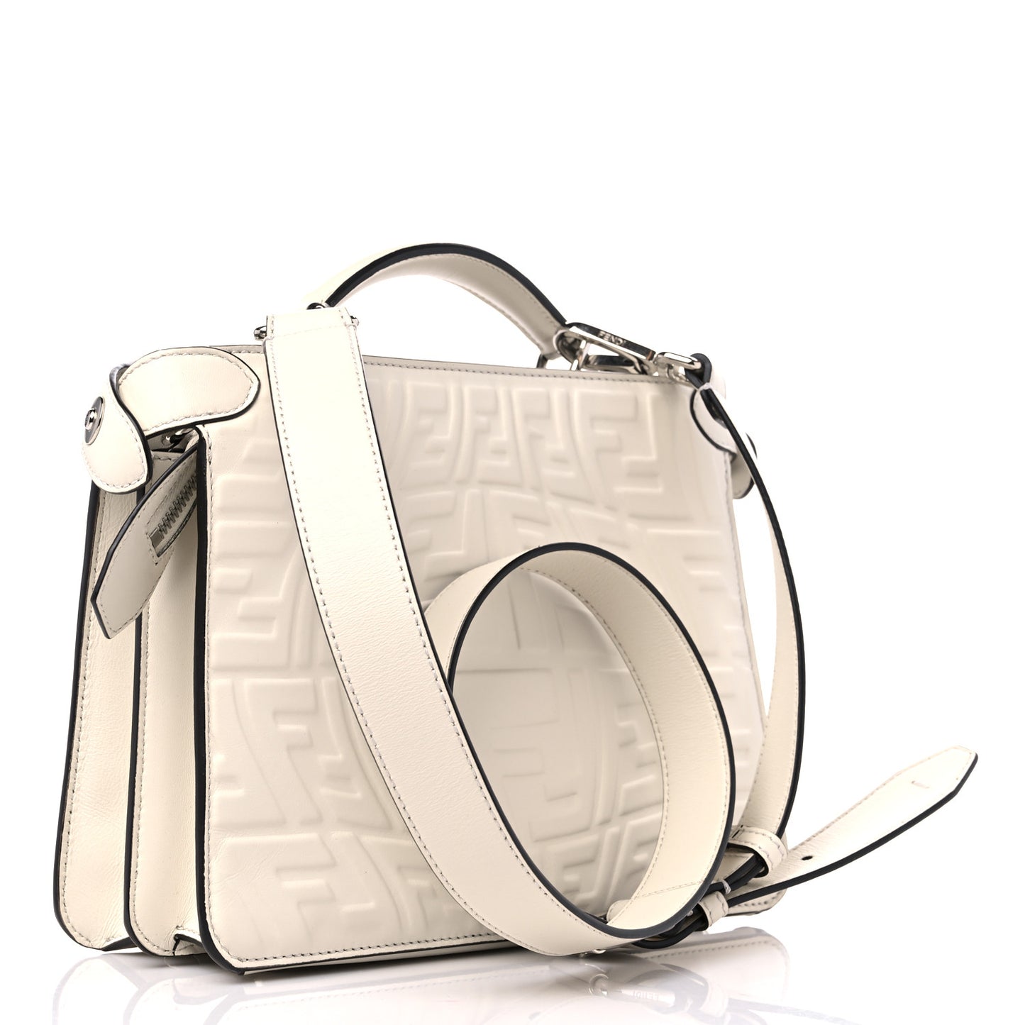 X SARAH COLEMAN Nappa FF Fish Eye Embossed Mini Peekaboo I SEE U Satchel White Ice