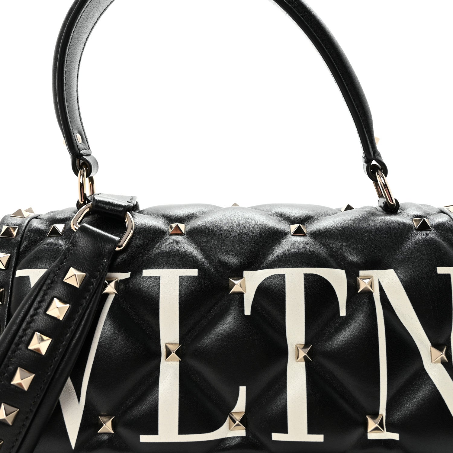 Valentino Garavani Lambskin VLTN Print Candystud Top Handle Bag