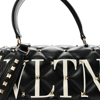 Valentino Garavani Lambskin VLTN Print Candystud Top Handle Bag Black 7 of 9
