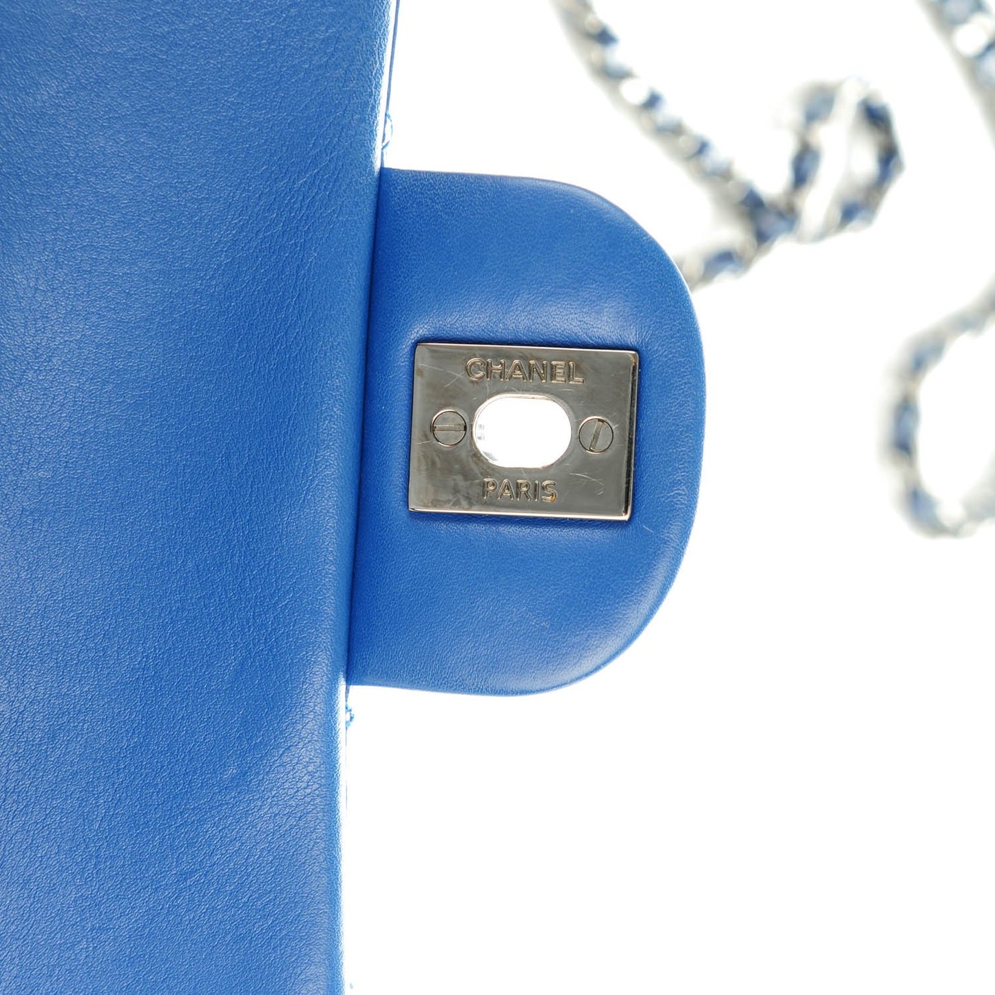 Patent Calfskin Quilted Mini Rectangular Flap Blue