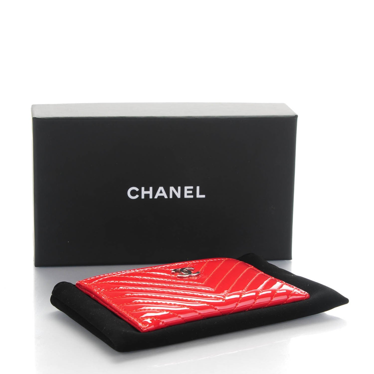 Chanel Patent Quilted Chevron Card Holder Red 4 of 8