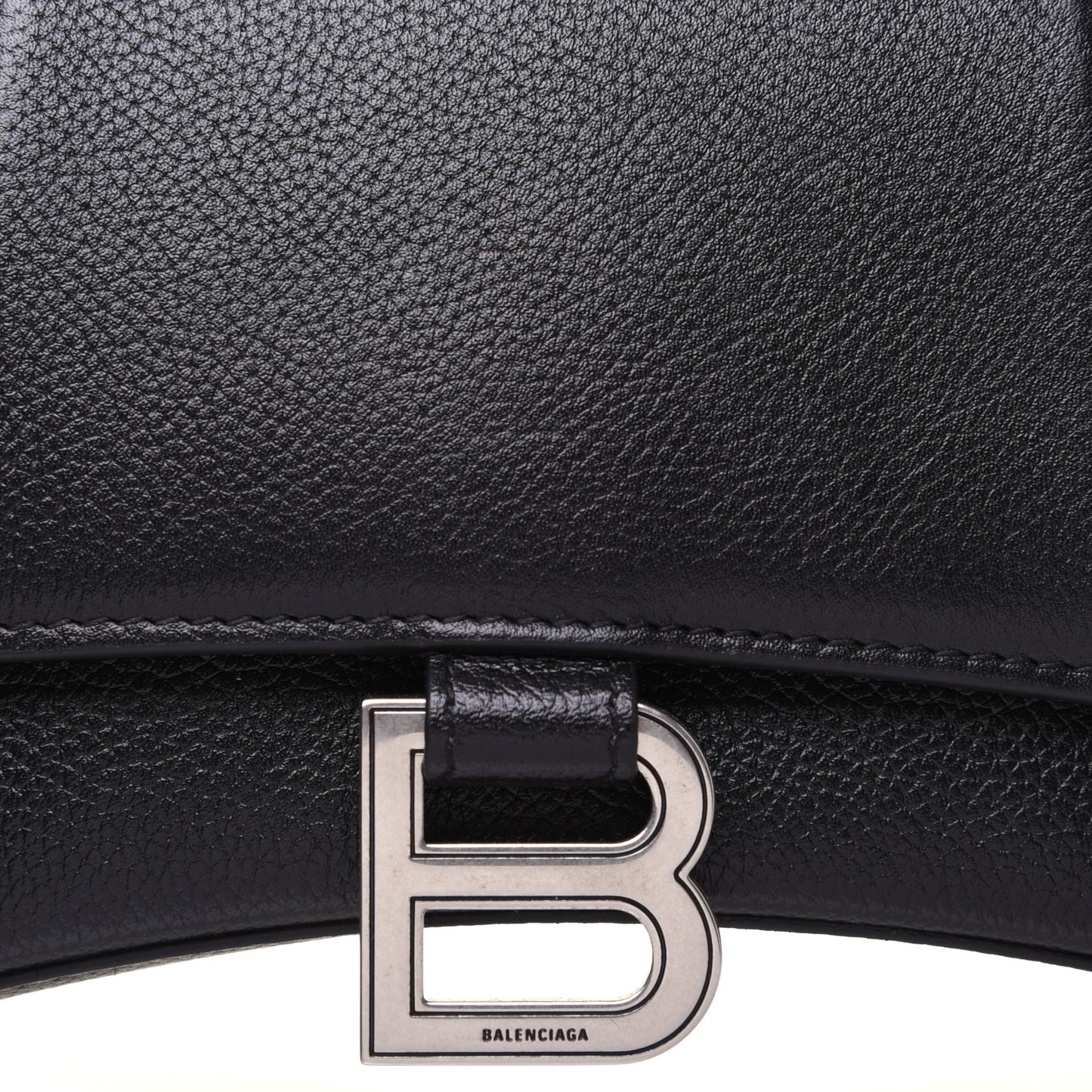 Grained Calfskin Small Hourglass Top Handle Bag Black
