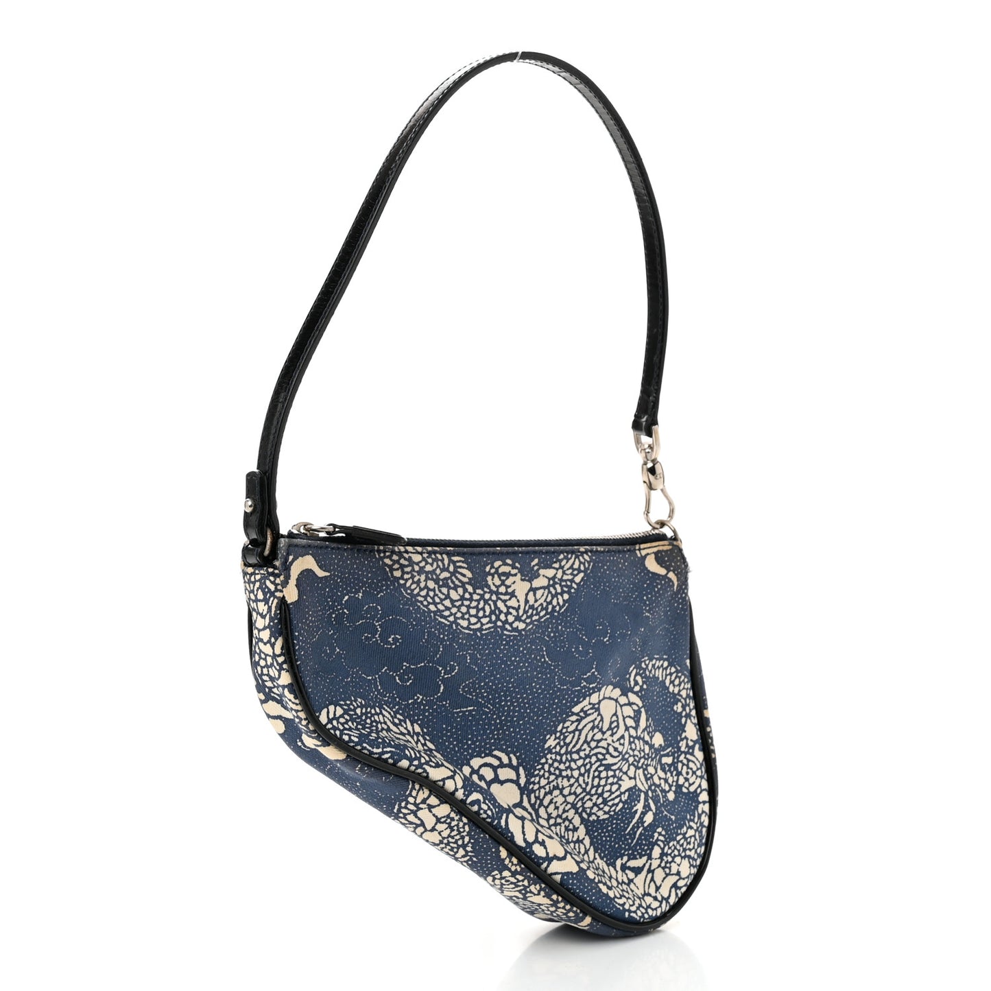 Canvas Dragon Print Mini Saddle Pochette Blue