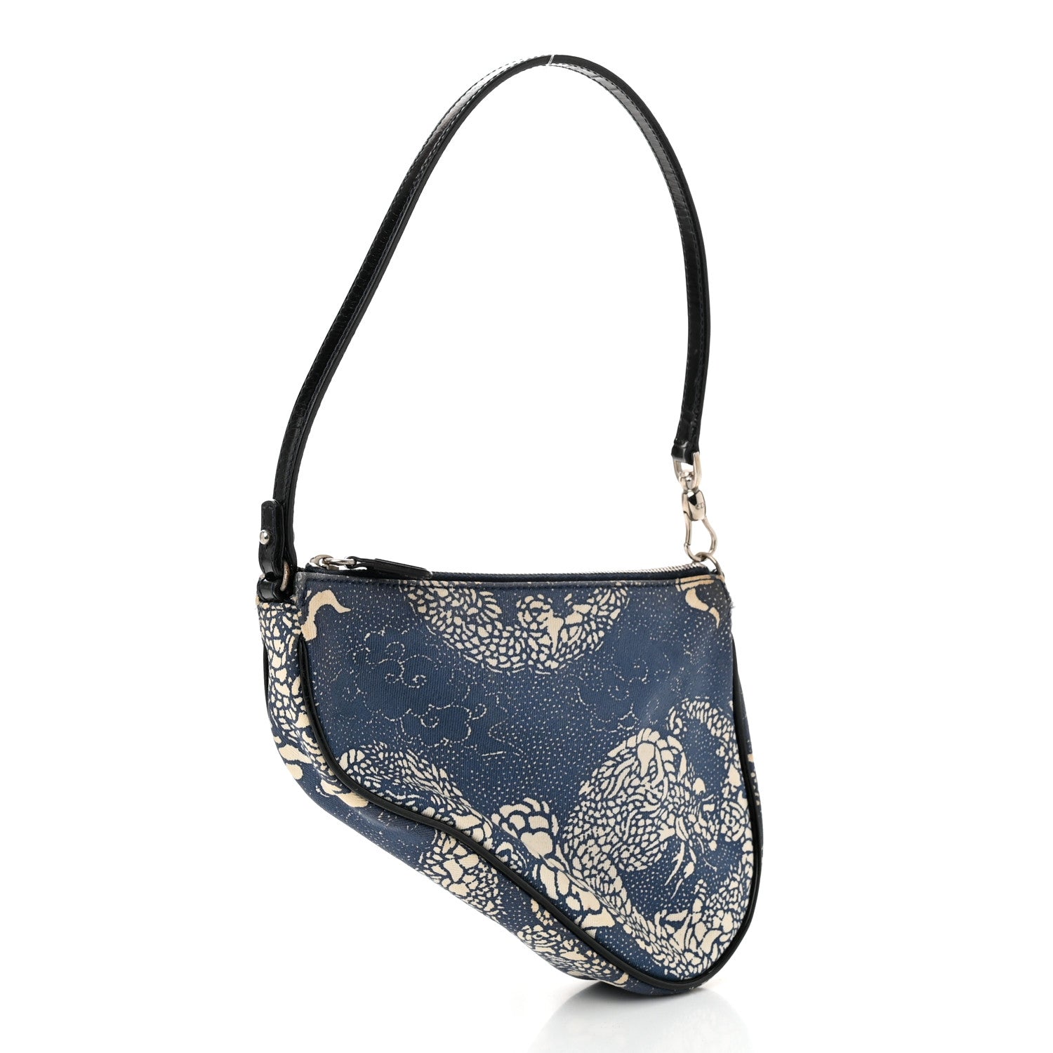 Christian Dior Canvas Dragon Print Mini Saddle Pochette Blue 3 of 10