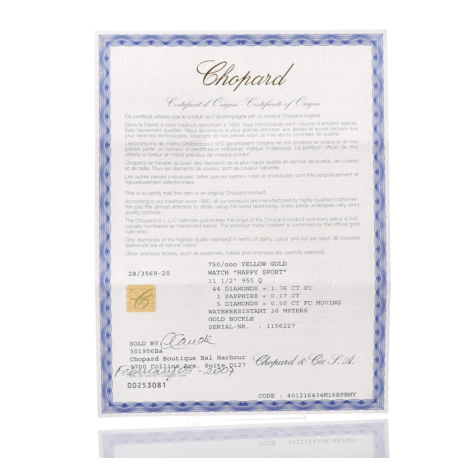 Chopard 18K Yellow Gold Satin Diamond Bezel Mother of Pearl 36mm Happy Diamonds Quartz Watch 8 of 8