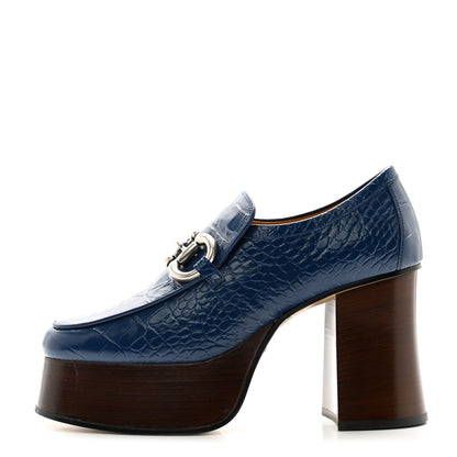 Gucci Croco Calf Lux Granada Kid Horsebit Platform Loafers 36 Royale 1 of 13