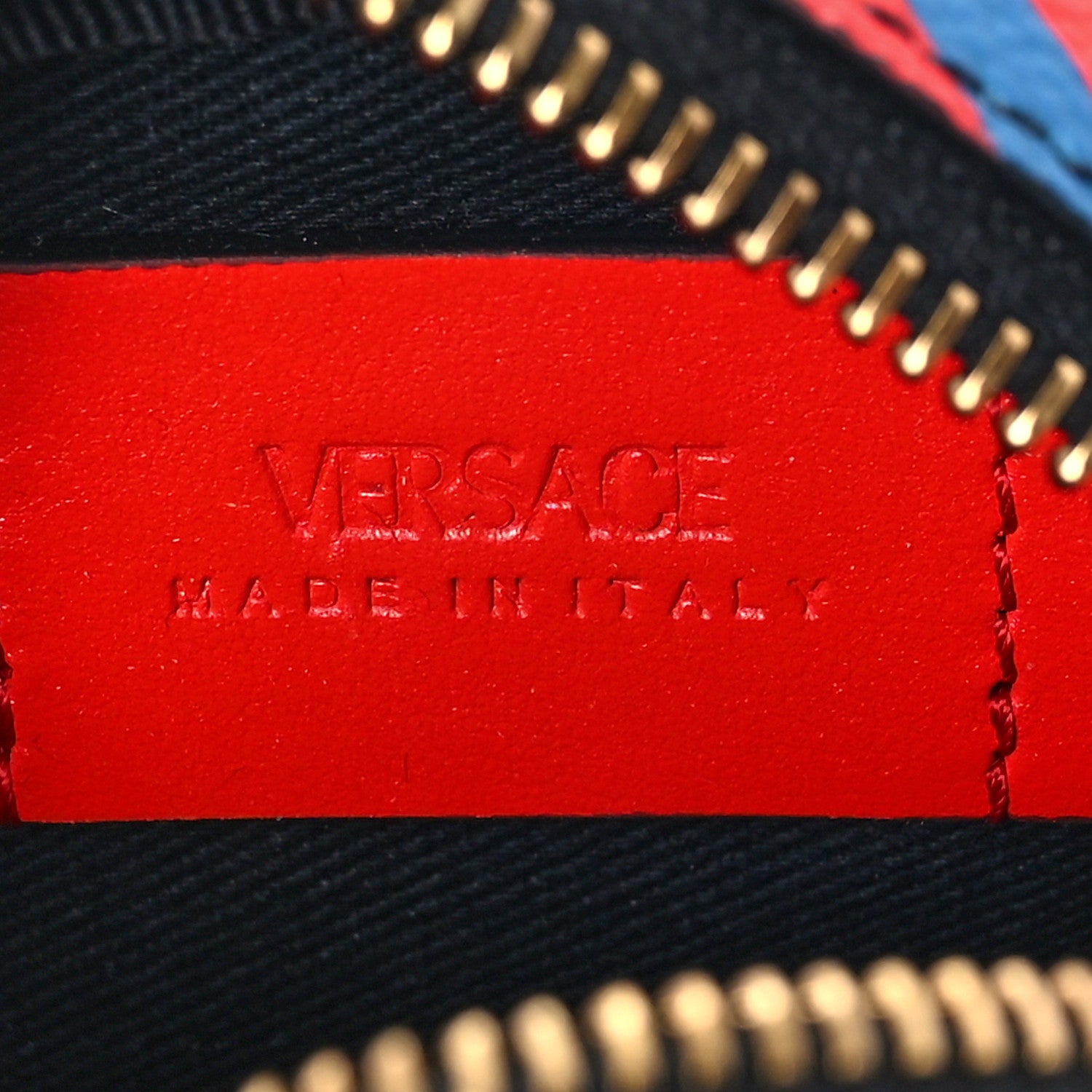 Versace Coated Canvas Calfskin La Greca Round Zip Pouch Blue Red 6 of 8
