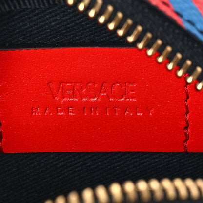 Versace Coated Canvas Calfskin La Greca Round Zip Pouch Blue Red 6 of 8