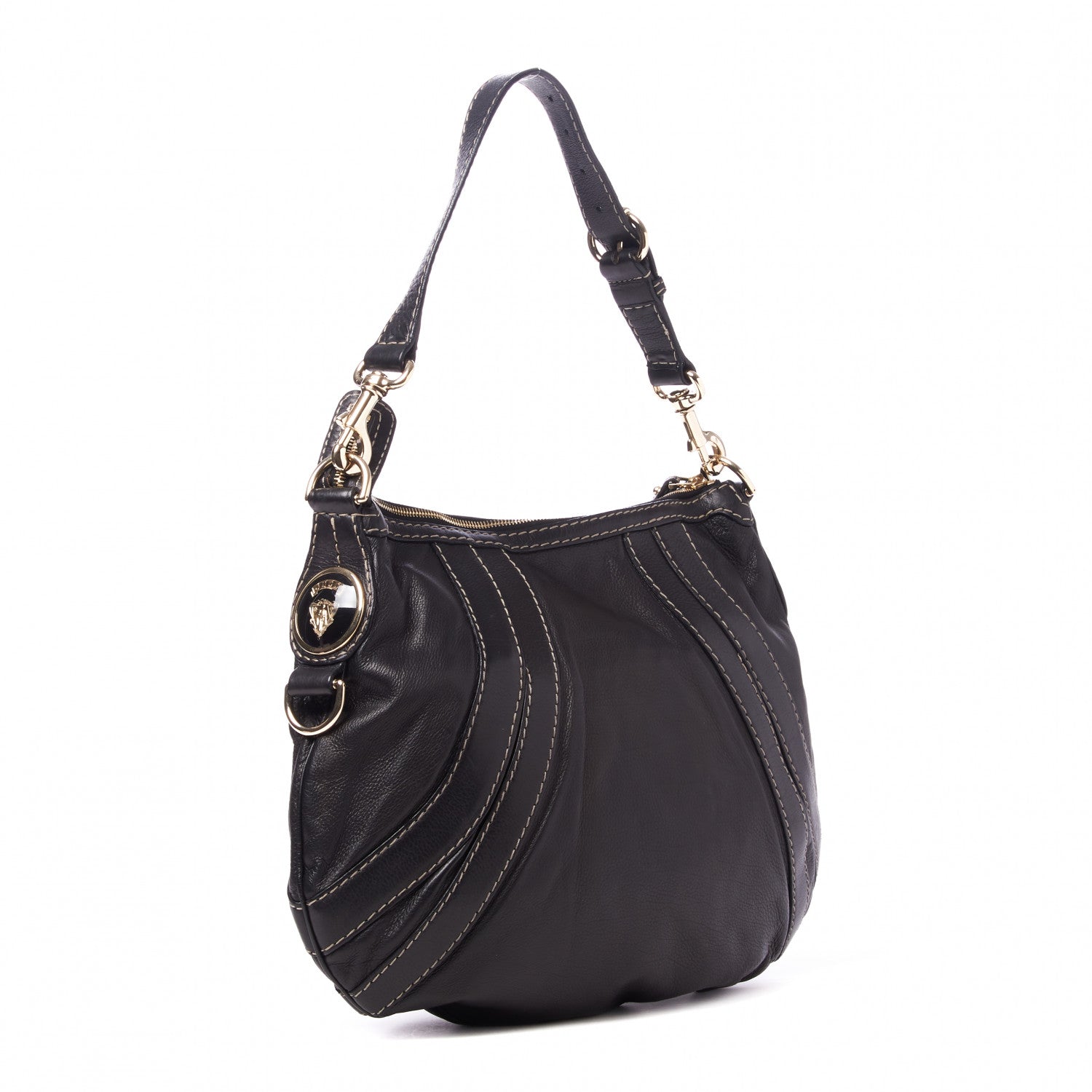 Gucci Calfskin Crest Boule Hobo Black 2 of 9