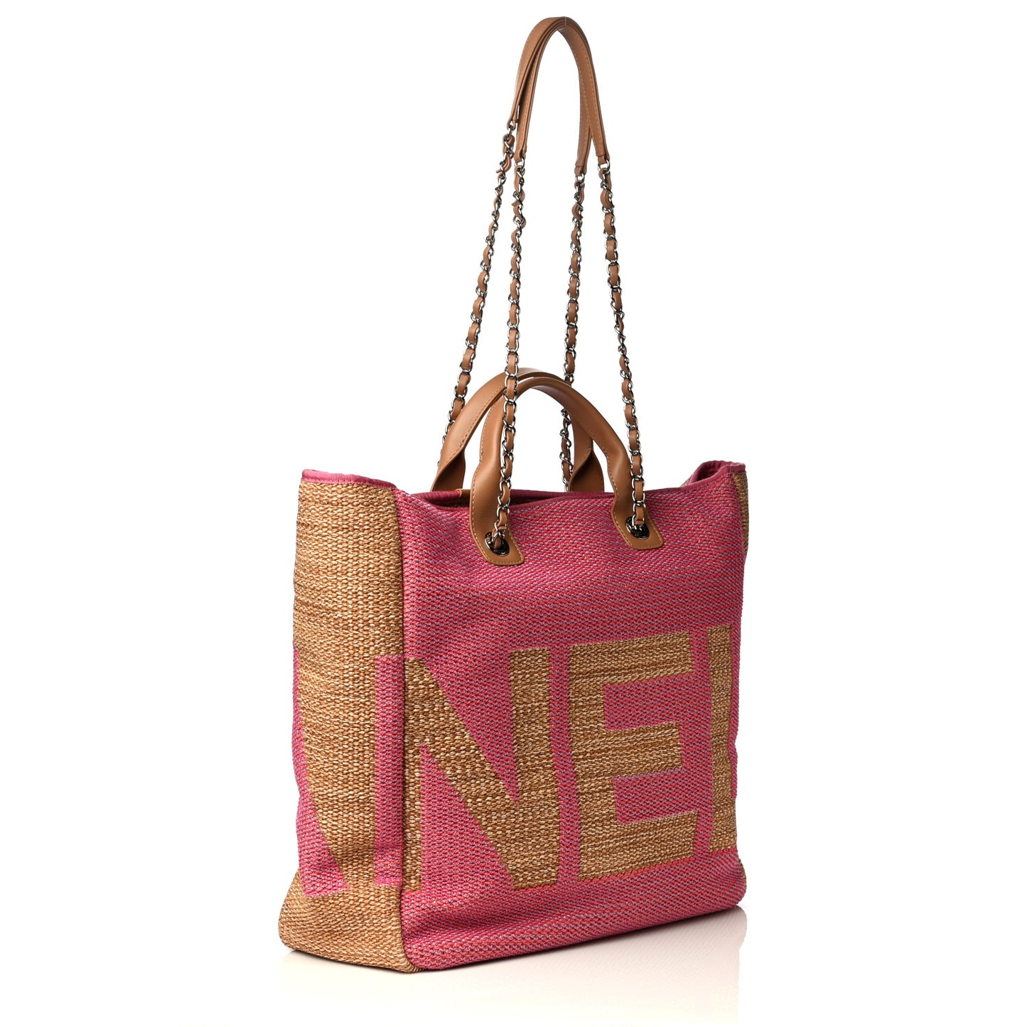 Mixed Fibers Large Shopping Bag Pink Beige
