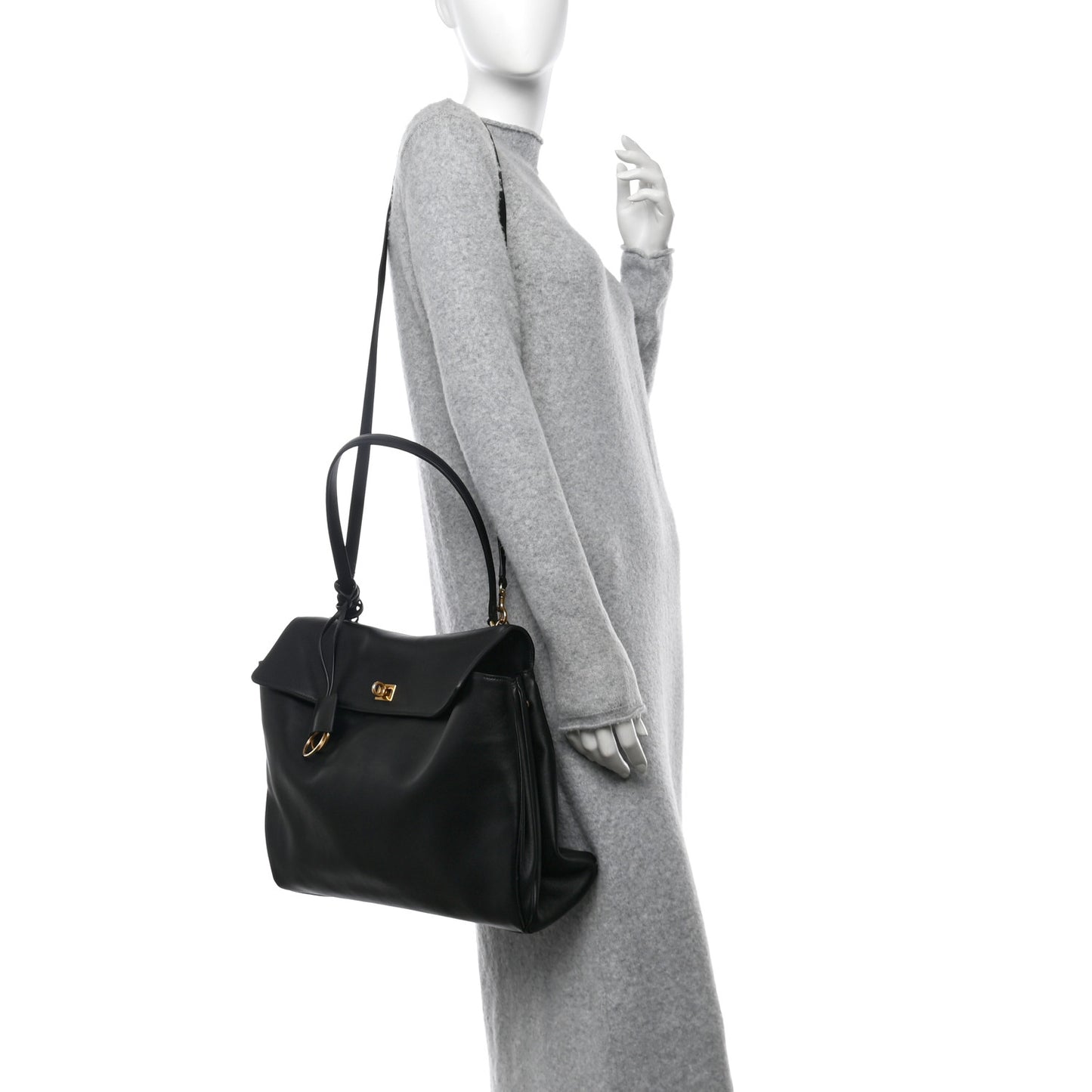 Smooth Calfskin Large Rodeo Top Handle Handbag Black