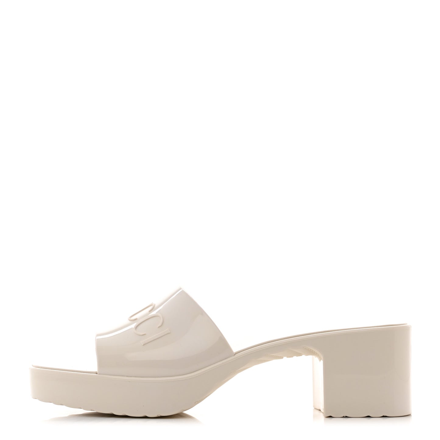Rubber Gucci Logo Womens Platform 20/60mm Slide Sandals 38 Mystic White