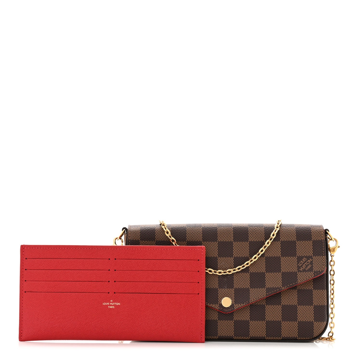 Louis Vuitton Damier Ebene Pochette Felicie Chain Wallet 1 of 12