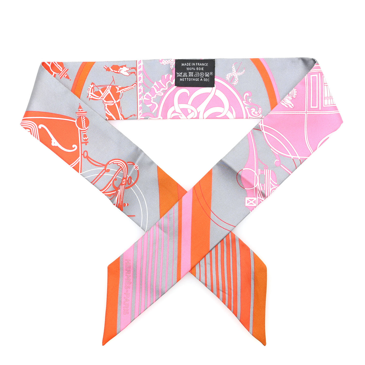Hermes Silk Ex-Libris Twilly Gris Orange Rose Bonbon 1 of 3