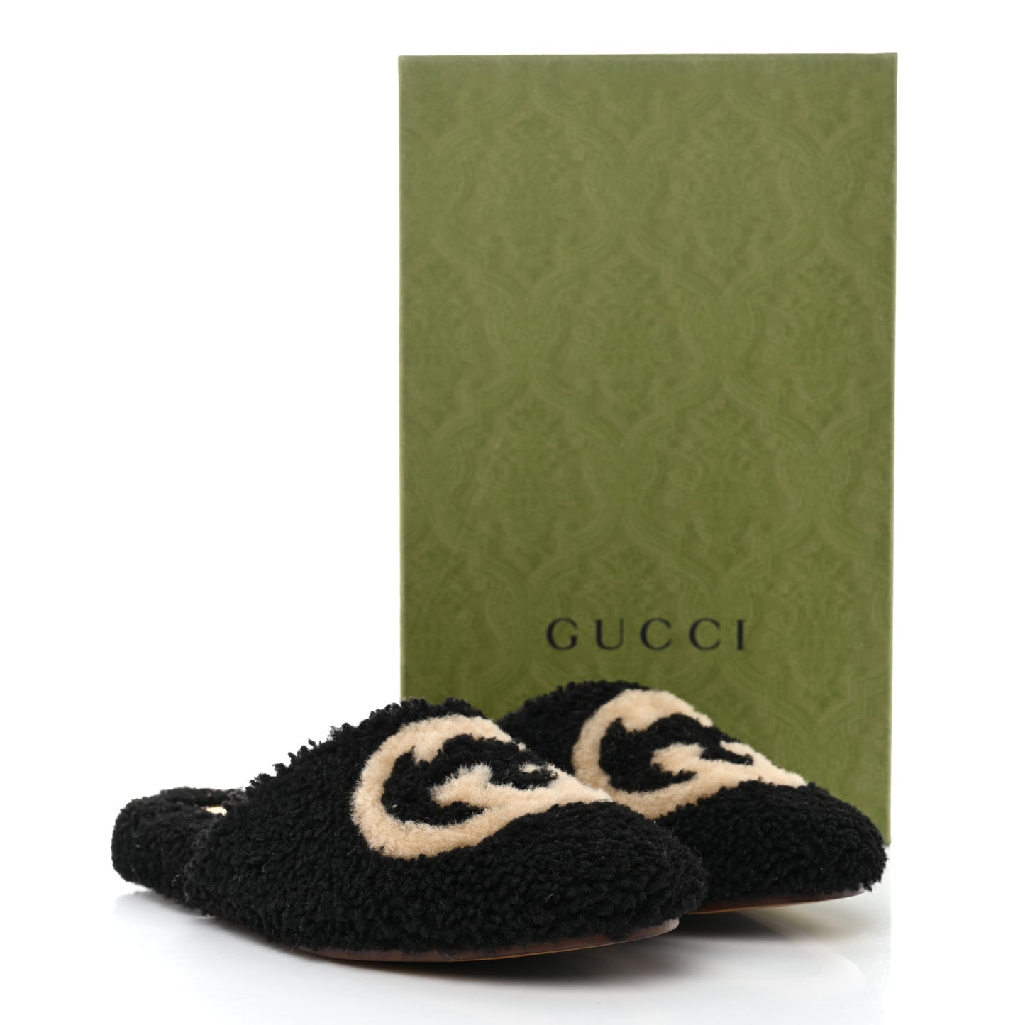 Faux Shearling Interlocking G Womens Eileen Slippers 36.5 Butterscotch Black