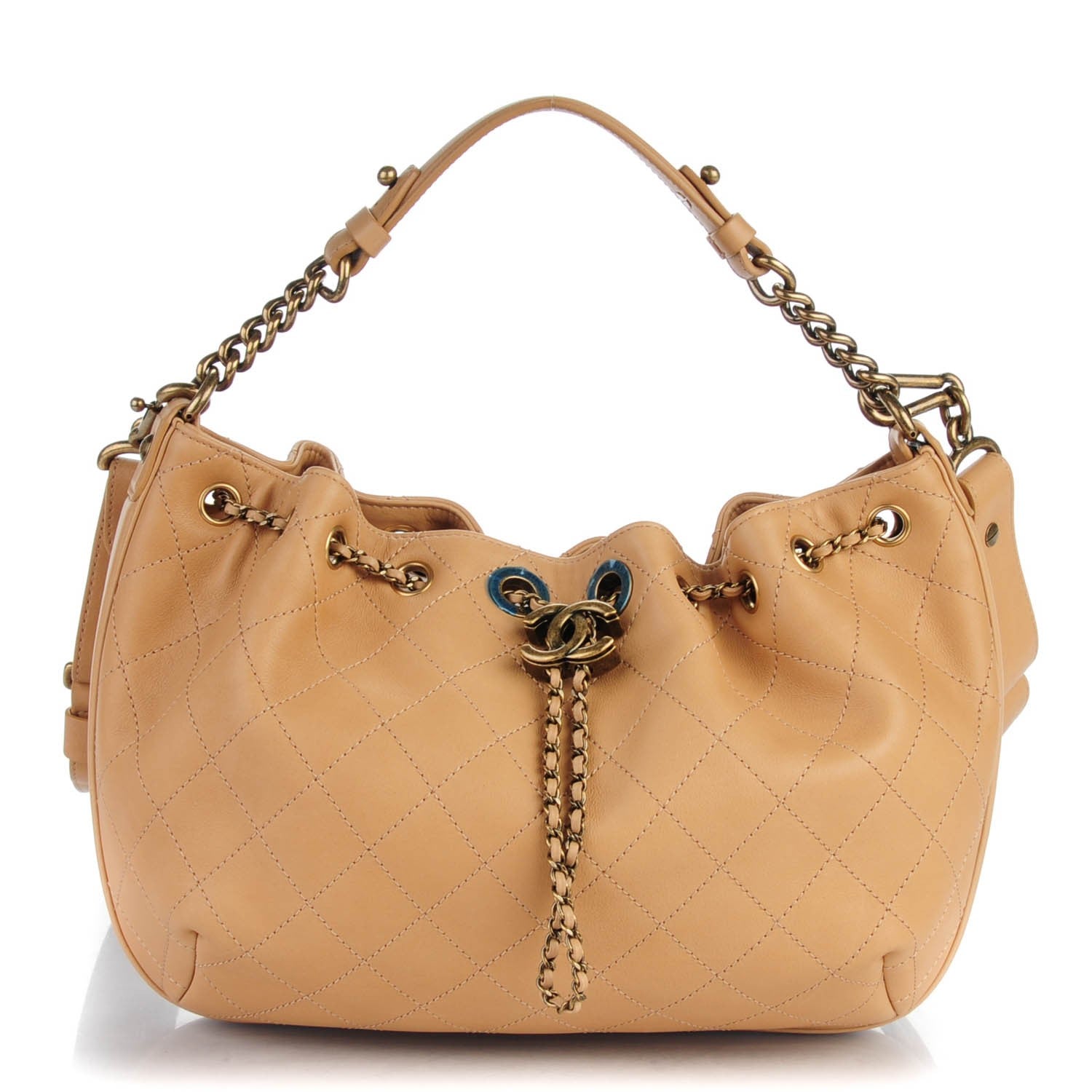 Chanel Calfskin Stitched Medium Drawstring CC Bag Beige 1 of 7