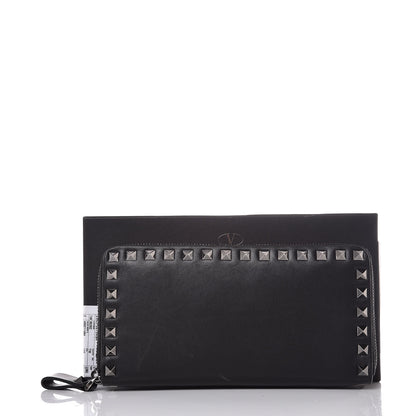 Valentino Garavani Calfskin Tonal Rockstud Zip Around Wallet Black 9 of 9