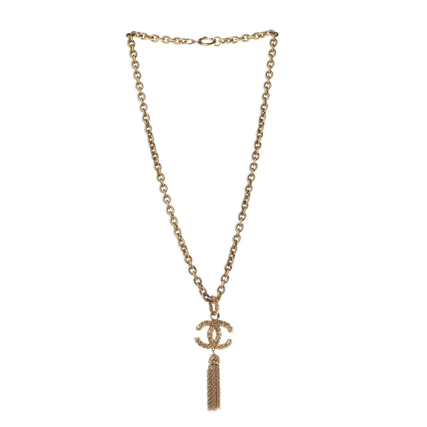 Textured Etruscan CC Tassel Necklace Gold