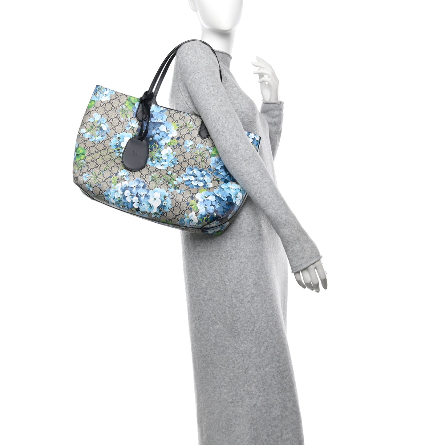 GG Supreme Monogram Blooms Medium Reversible Tote Beige Blue Navy