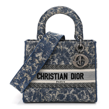 Christian Dior Canvas Embroidered Brocart Medium Lady D-Lite Blue 1 of 9