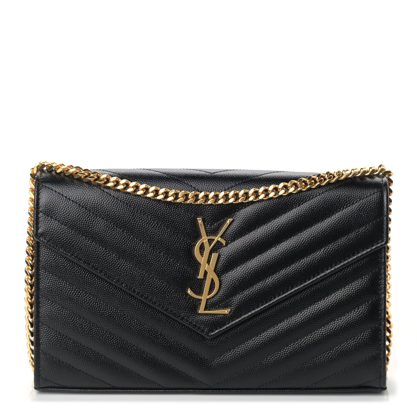 Grain De Poudre Matelasse Chevron Monogram Chain Wallet Black