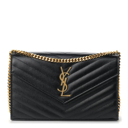 Saint Laurent Grain De Poudre Matelasse Chevron Monogram Chain Wallet Black 1 of 9