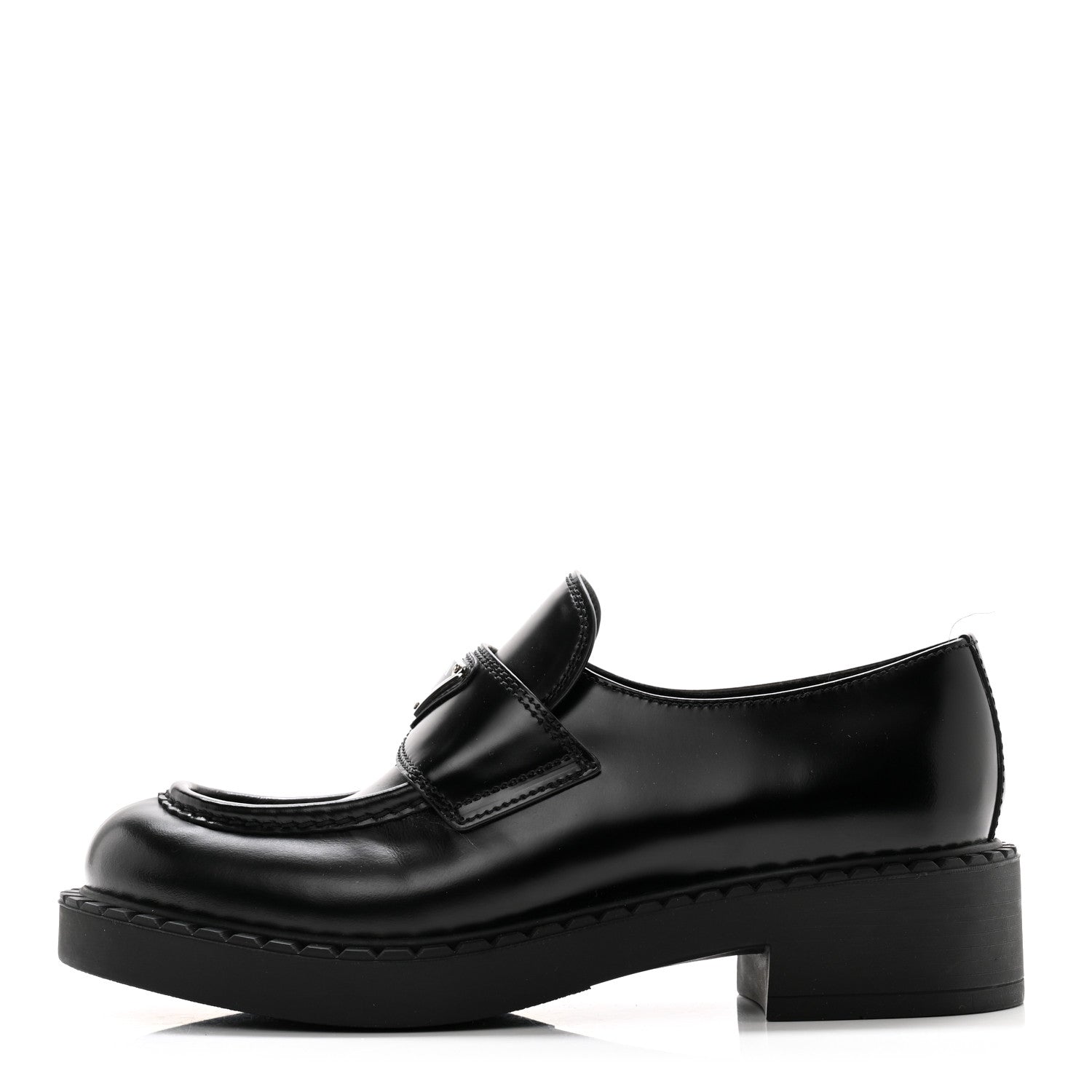 Prada Spazzolato Metal Triangle Logo 50mm Loafers 37 Black 1 of 10