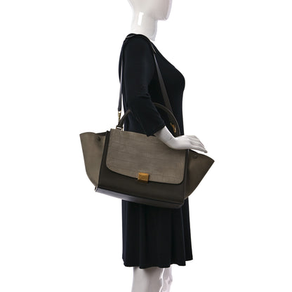 Celine Crocodile Embossed Calfskin Suede Medium Trapeze Taupe 2 of 19