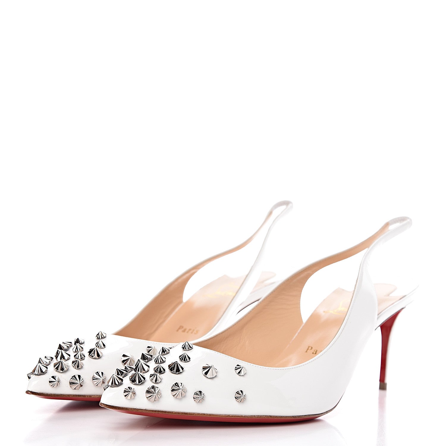 Christian Louboutin Patent Drama Sling 70 Pumps 41.5 Latte Silver 3 of 11