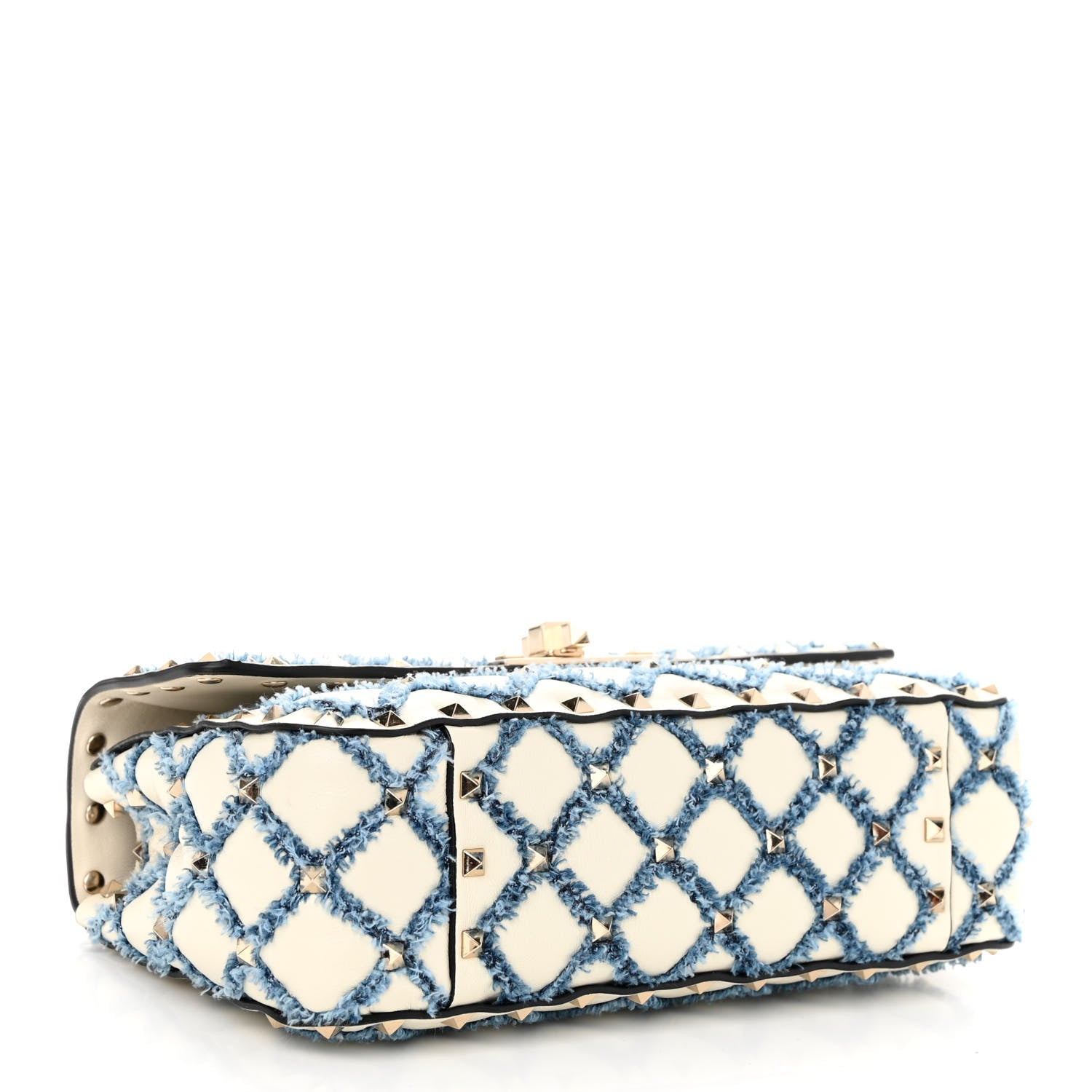 Valentino Garavani Nappa Denim Quilted Rockstud Medium Spike Shoulder Bag Ivory Blue 4 of 12
