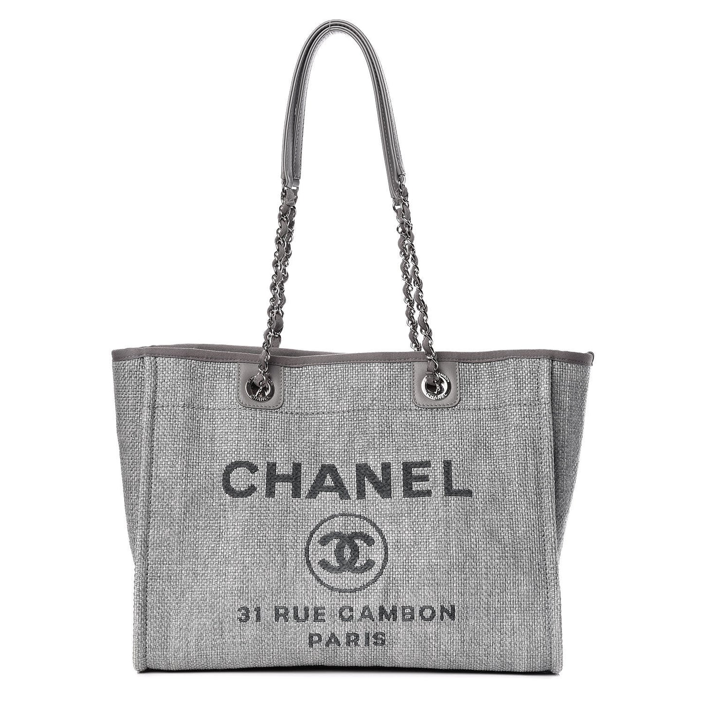 Woven Straw Raffia Small Deauville Tote Grey