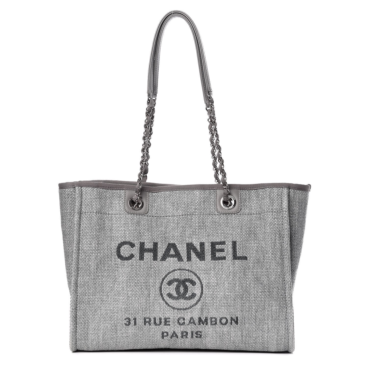 Chanel Woven Straw Raffia Small Deauville Tote Grey 1 of 10
