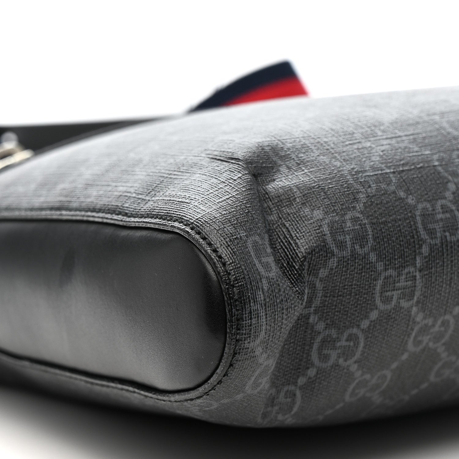 Gucci GG Supreme Monogram Appia Calfskin Web Flat Messenger Bag Black Grey 10 of 15