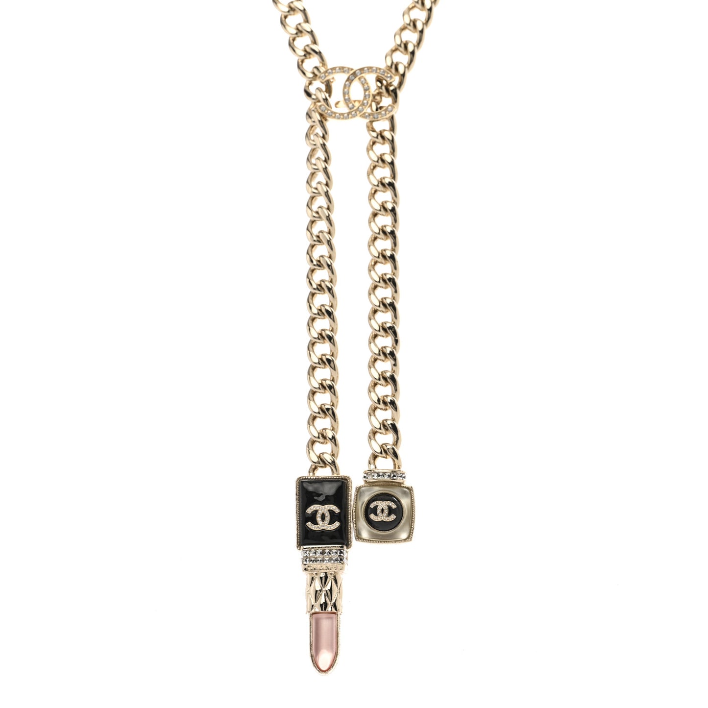 Metal Strass Pearl Lipstick Necklace Pink Gold
