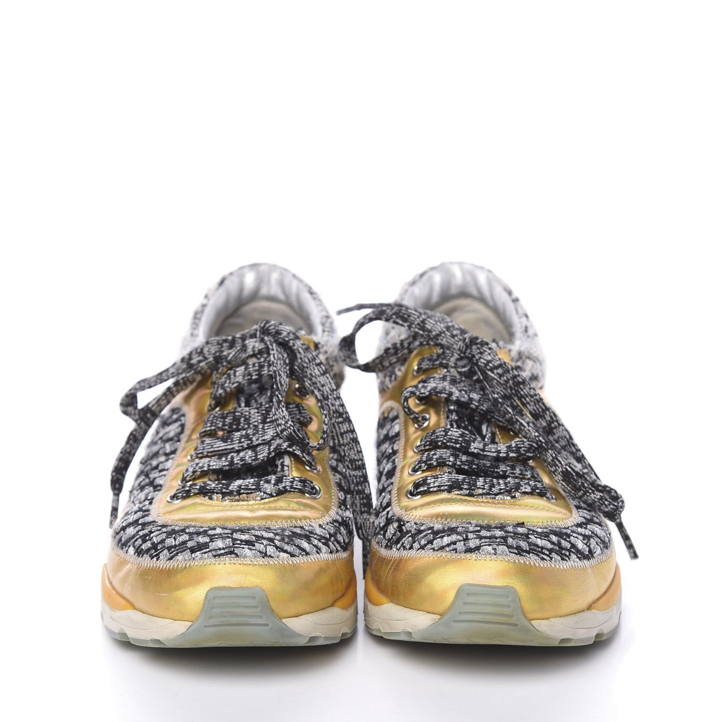Tweed Lambskin Tennis Sneakers 36 Black White Argent