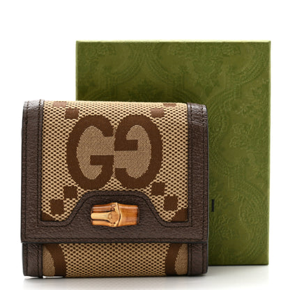 Gucci Monogram Jumbo GG Textured Dollar Calfskin Diana Compact Wallet Camel Ebony New Acero 8 of 8