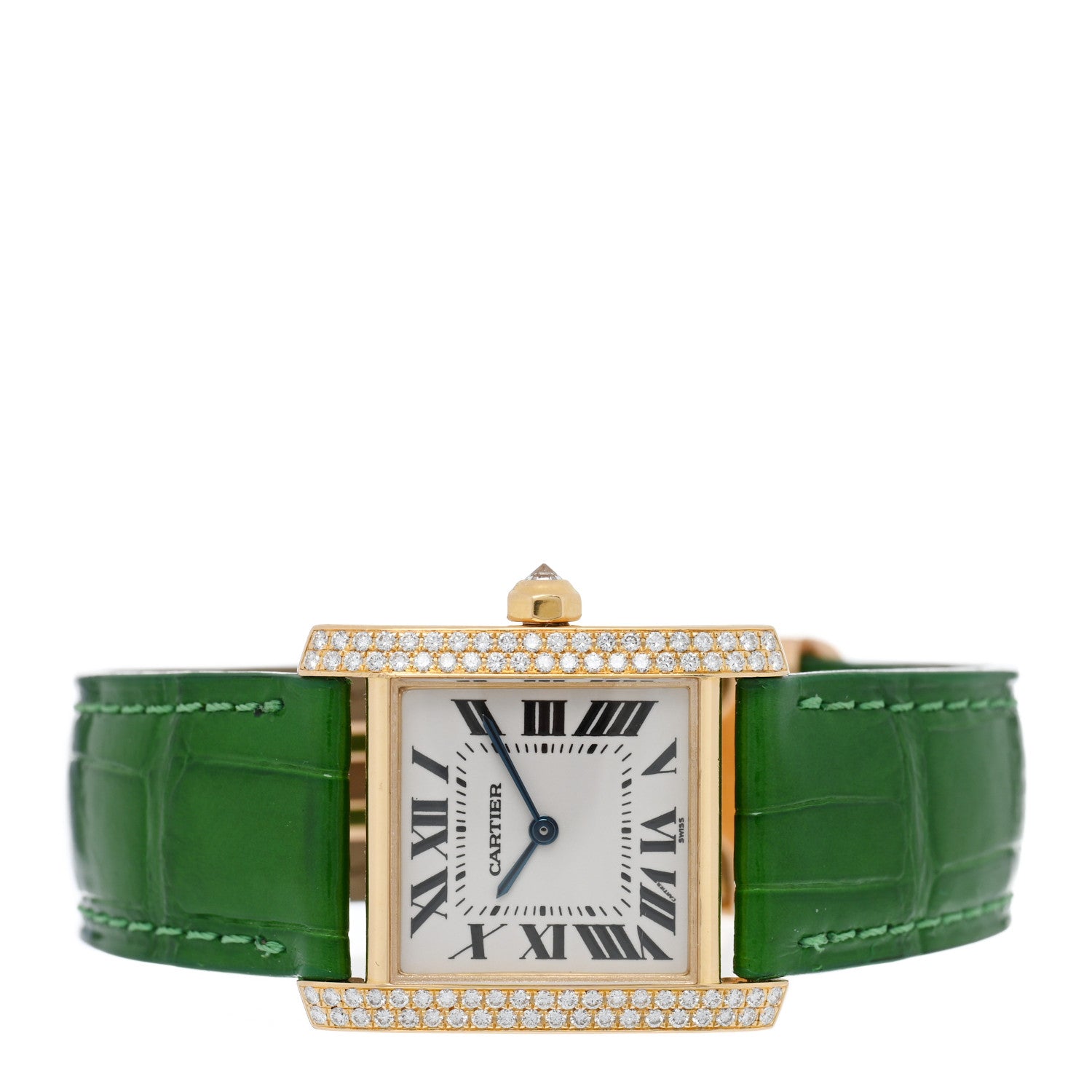 Cartier 18K Yellow Gold Alligator Diamond Bezel 25mm Tank Francaise Quartz Watch 2 of 4