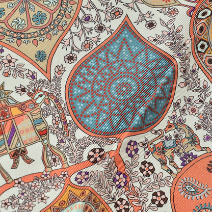 Hermes Silk L'Arbre de Vie Pocket Square Scarf Ivory Corail Aqua 6 of 6