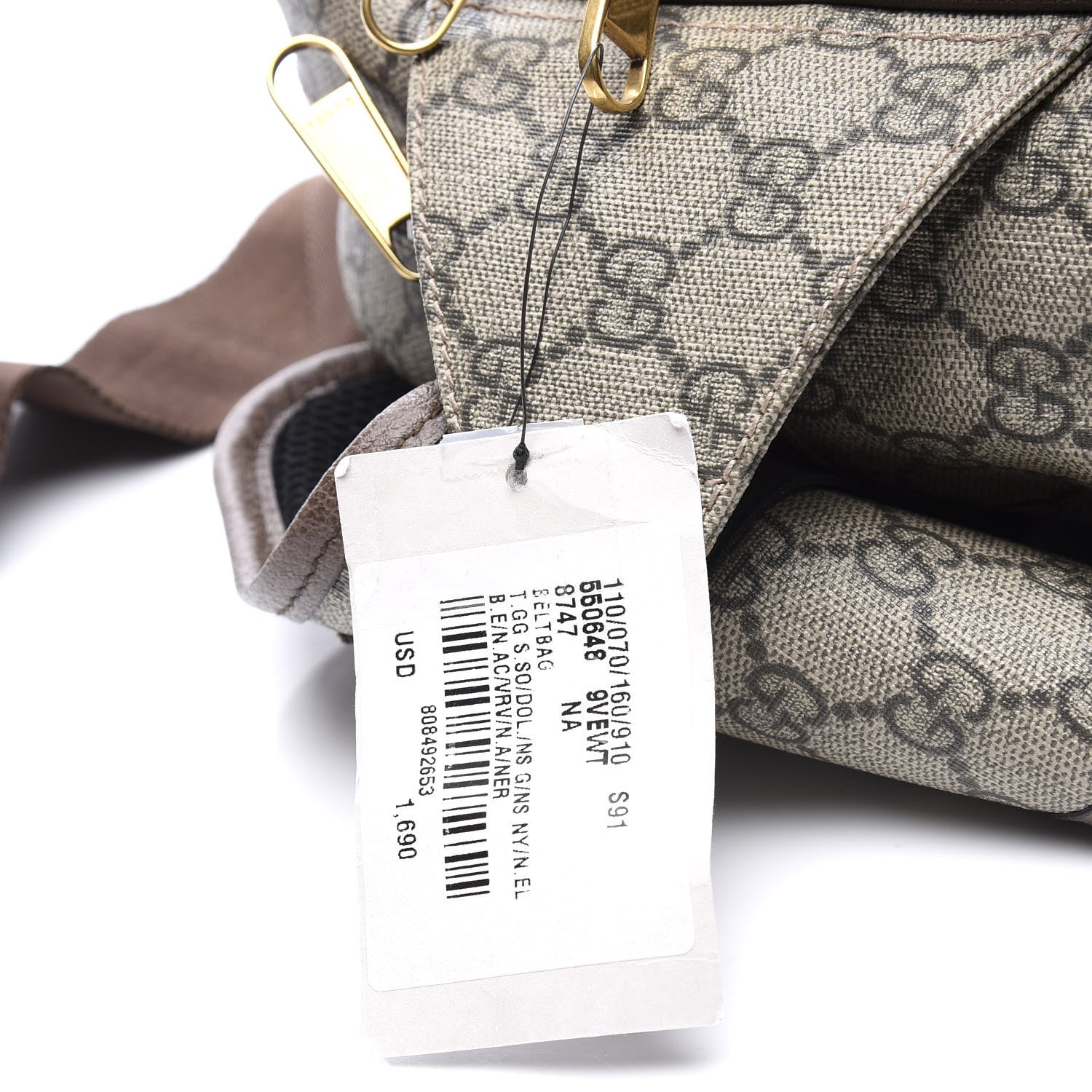 Gucci Soft GG Supreme Monogram Textured Dollar Calfskin Web Ophidia Pouch Pocket Belt Bag Beige Ebony New Acero Black 10 of 11