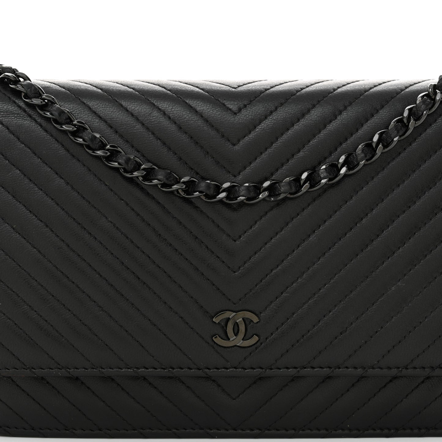 Lambskin Chevron Quilted Wallet On Chain WOC So Black