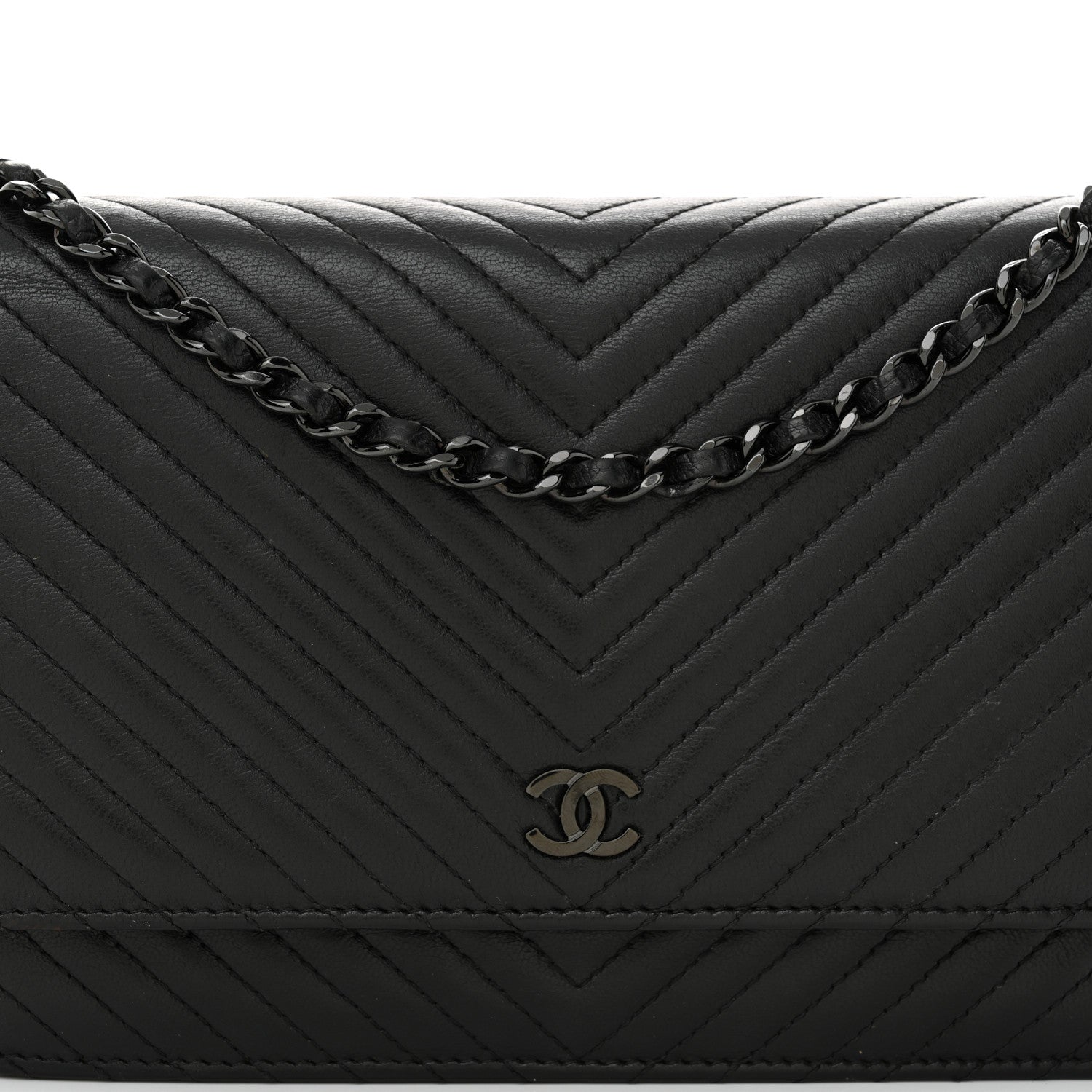 Chanel Lambskin Chevron Quilted Wallet On Chain WOC So Black 10 of 13