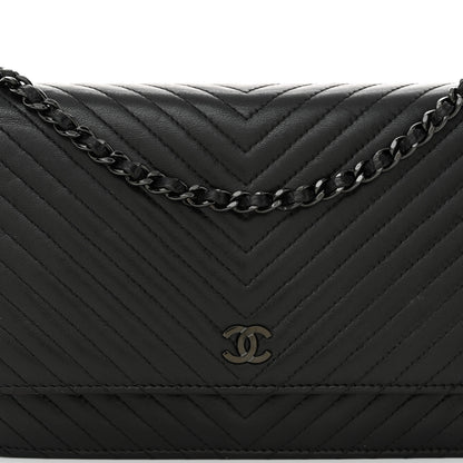 Chanel Lambskin Chevron Quilted Wallet On Chain WOC So Black 10 of 13