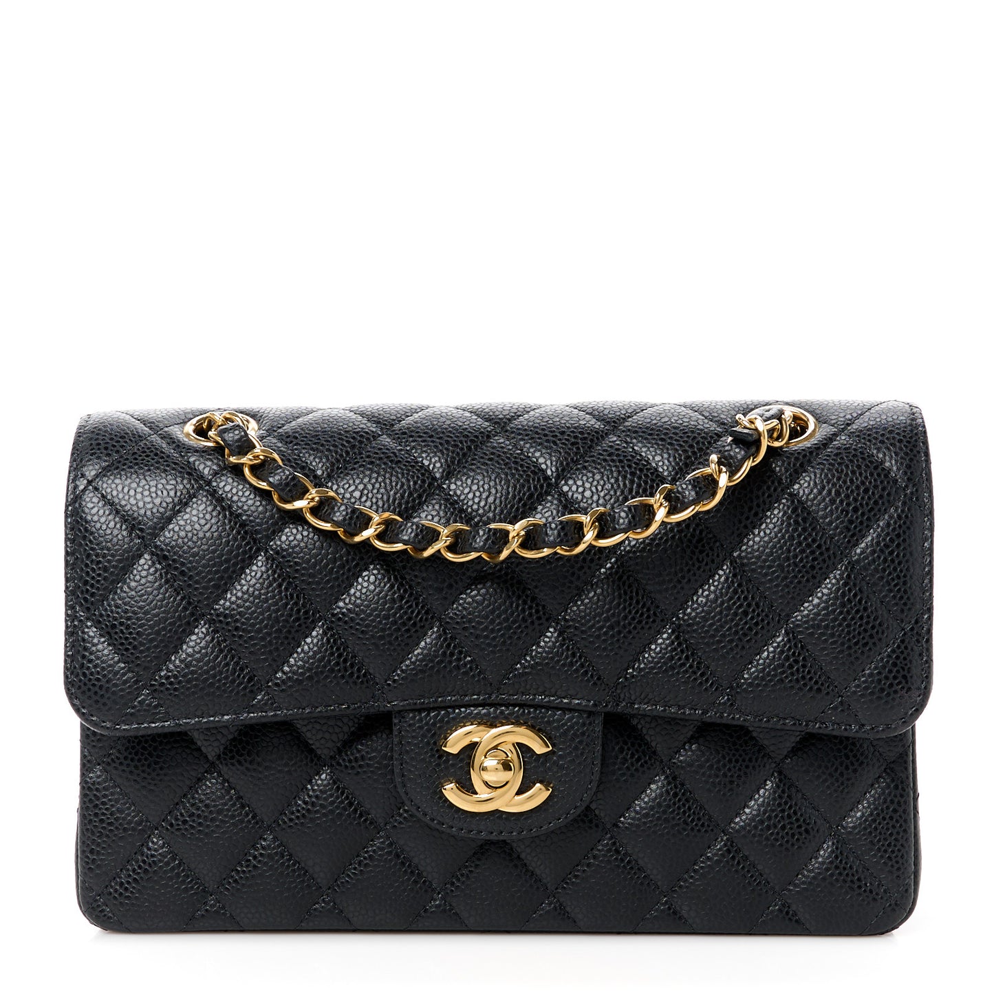 Caviar Quilted Small Double Flap Black