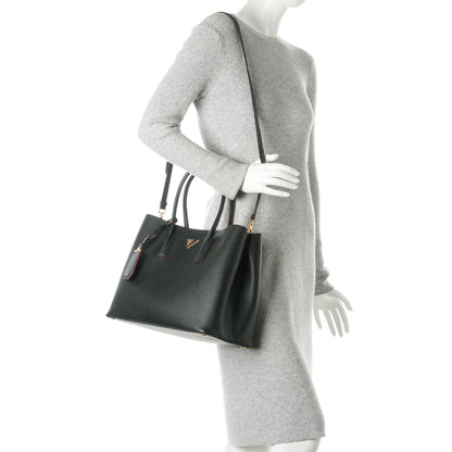 Prada Saffiano Cuir Large Double Bag Black Fuoco 3 of 8