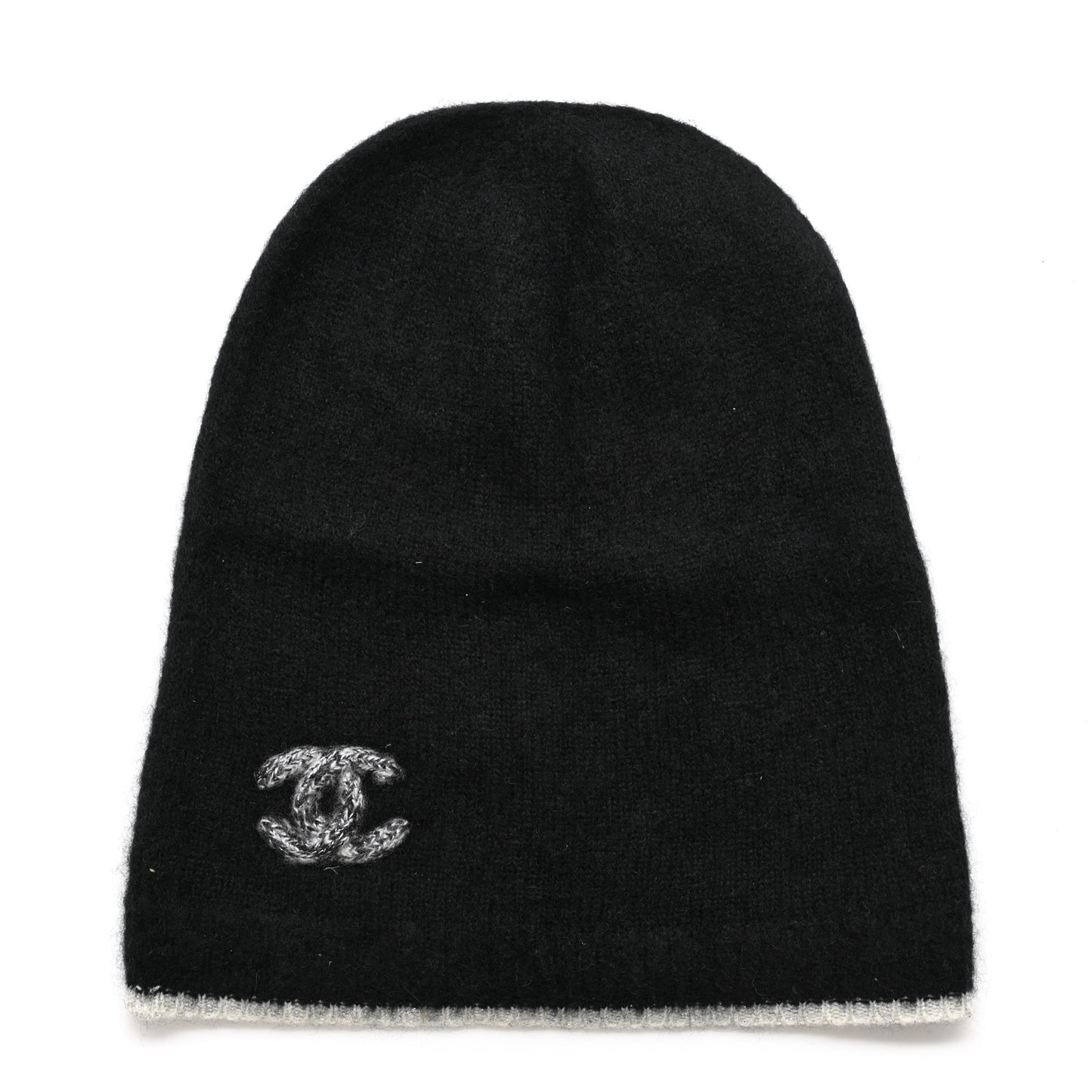Cashmere Silk CC Beanie Hat Black White