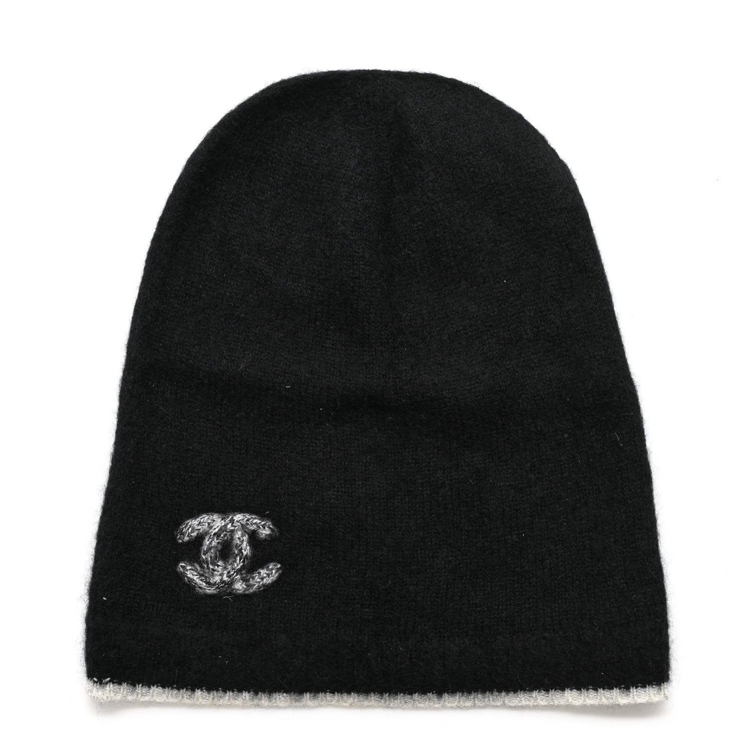 Chanel Cashmere Silk CC Beanie Hat Black White 1 of 5