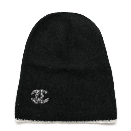 Chanel Cashmere Silk CC Beanie Hat Black White 1 of 5