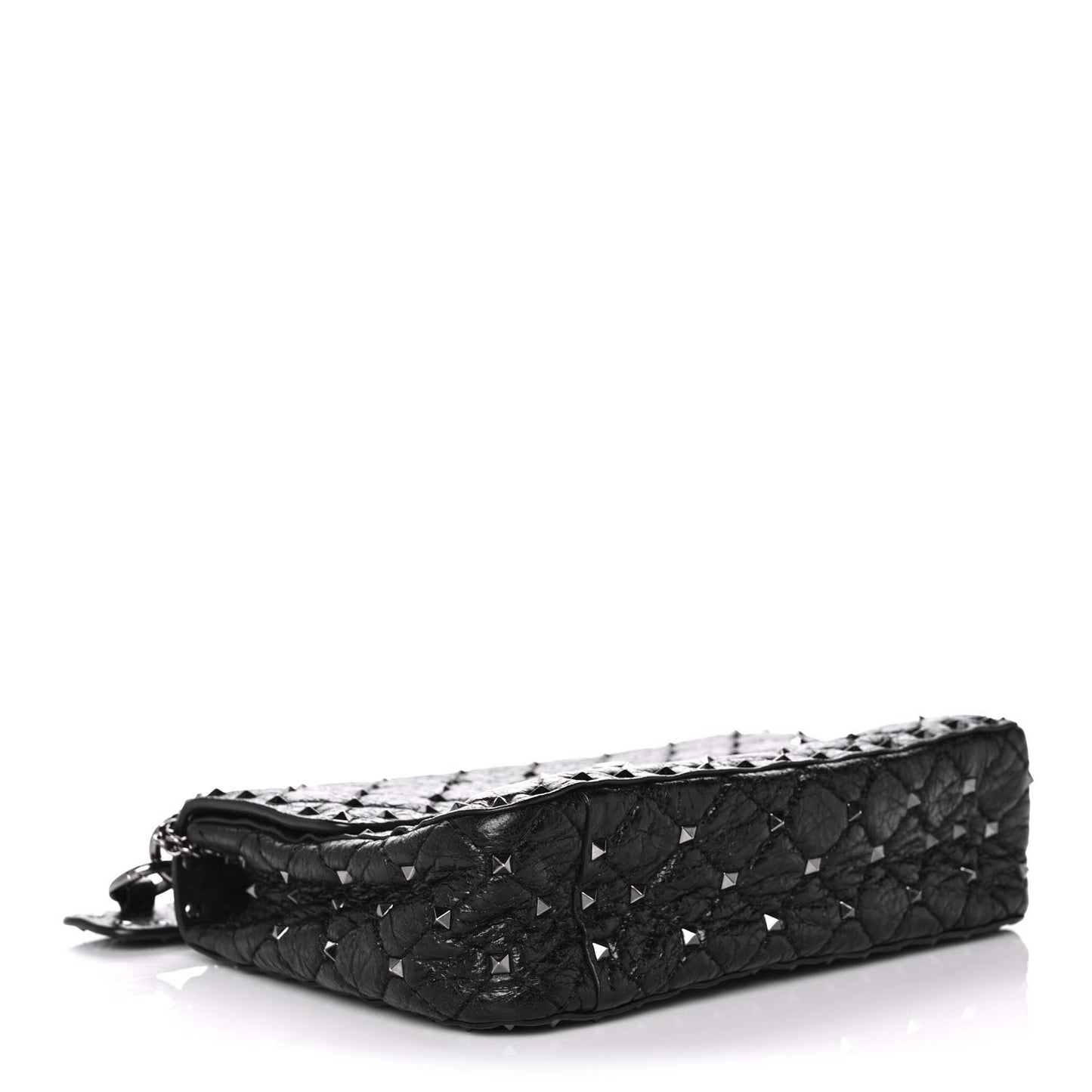 Craquele Nappa Large Rockstud Spike Shoulder Bag Black