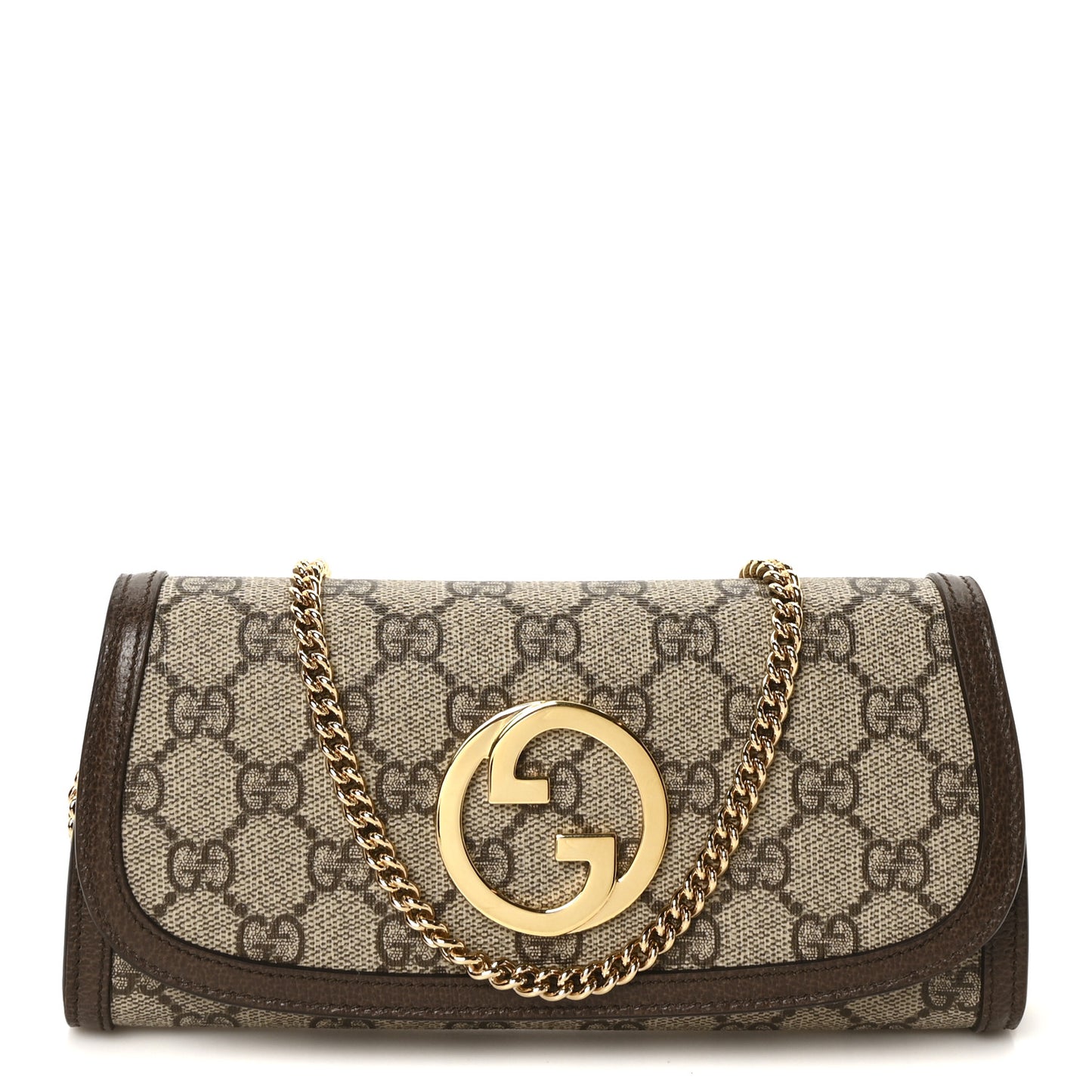 GG Supreme Monogram Textured Dollar Calfskin Blondie Continental Chain Wallet Beige Ebony New Acero