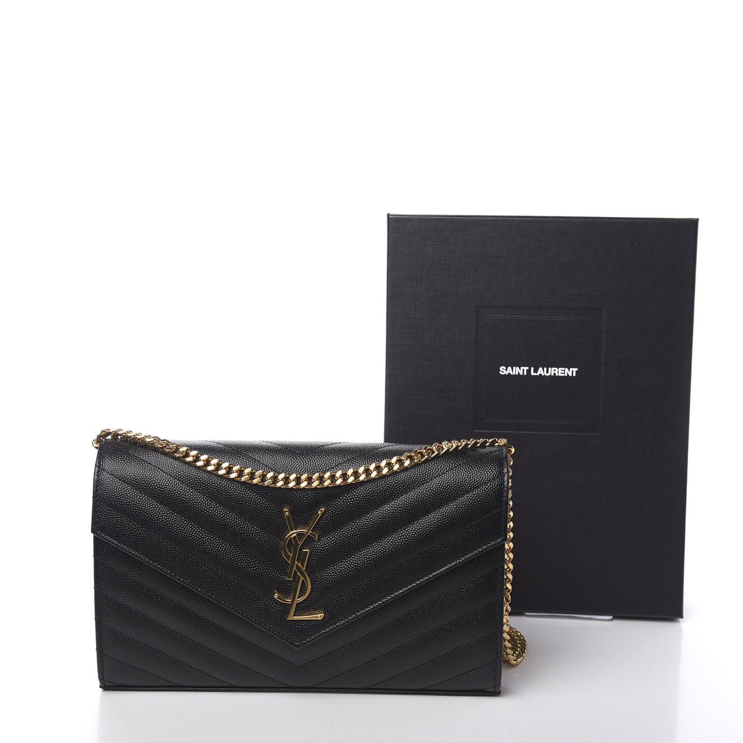 Grain De Poudre Matelasse Chevron Monogram Chain Wallet Black